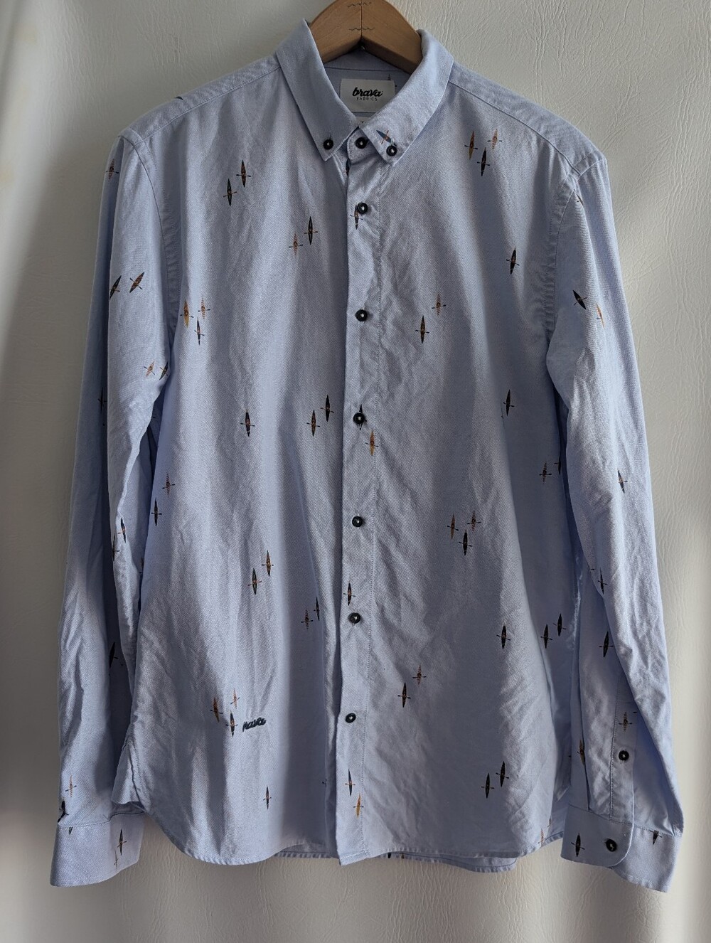 Brava Cotton Light Blue Kayak Print Button-Down Shirt Long Sleeves - M